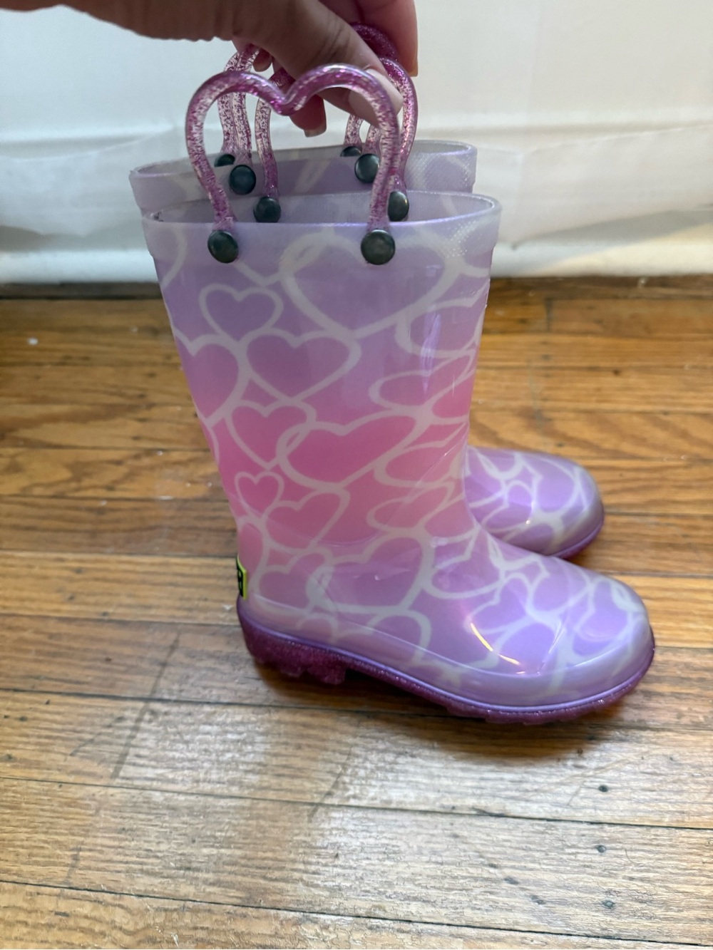 Kids Purple Heart Rain Boots with Glitter Handles